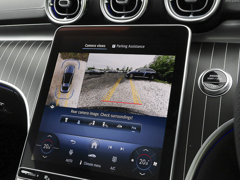 Mercedes-Benz CLE infotainment screen displaying reversing camera in use