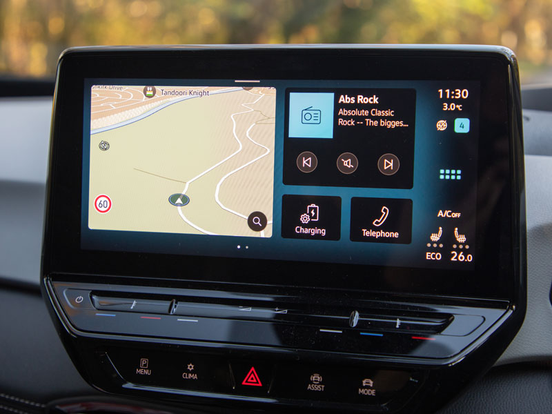 The VW ID.3's infotainment screen with dash controls underneath
